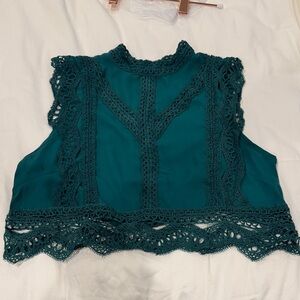 Women’s Crochet Trim Sleeveless crop Top — Teal never worn